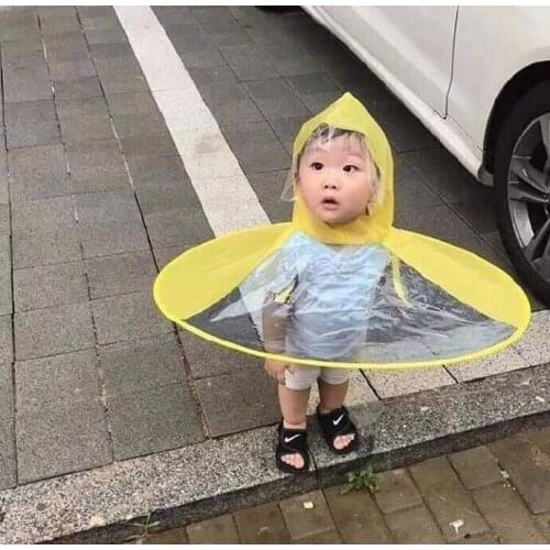 Portable Kids Raincoat Foldable UFO Rain Hat Kids Umbrella PEVA Material Travel Fishing Sessile Cap With 3 Colors