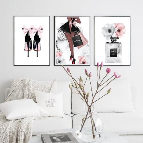 Perfume Bottle Poster Nordic Wall Art Fashion High Heels Canvas Print Painting Woman Pictures For Living Room Modern Decoration