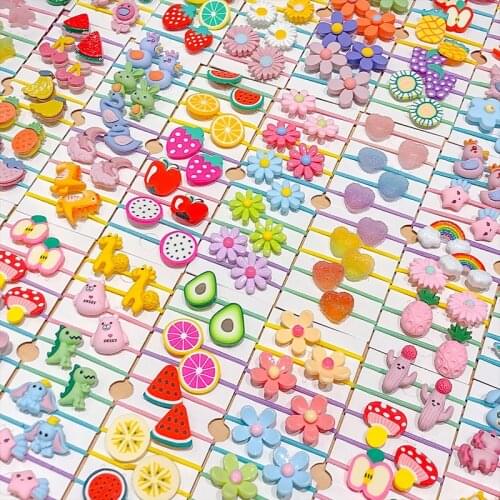 10Pcs/Set Cute Animal Fruit Plant Band Kids Girls Nylon Elasticity Hair Rope Not Hurt Hair Rope Children Hair Accessories