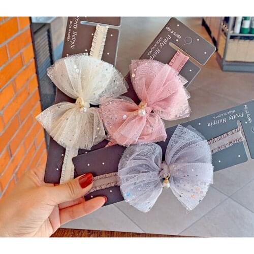 12 pcs/lot, 3.93 inch Glitter Mesh Bow elastic headbands, Baby Girls birthday party gift hair accessories