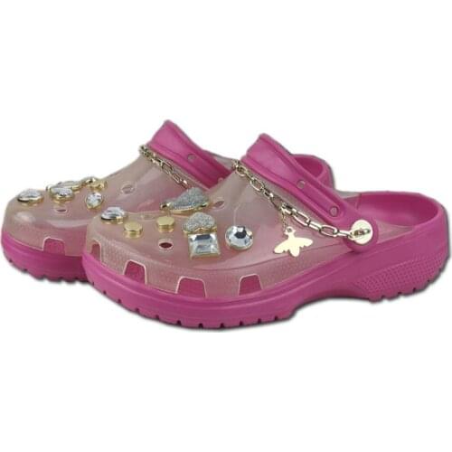 Transparent Jelly Shoes Women Summer Sandals Hole Gardem Shoes 2021 Metal Chain Rhinestone Sandals for Women Plastic Holiday