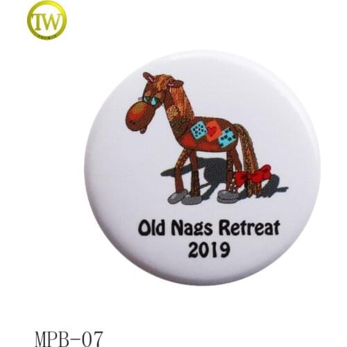 Promotional round shape metal and plastic pin badges for garment