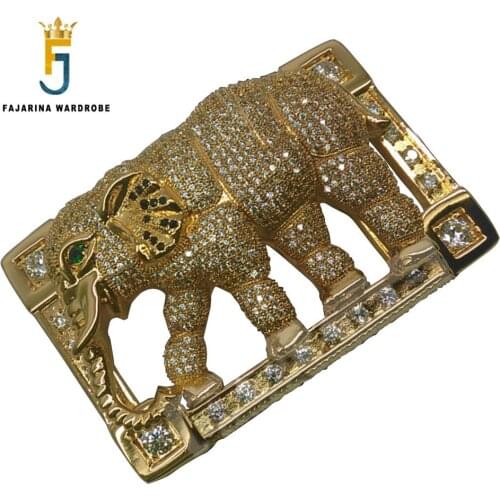 FAJARINA Luxurious Crystal Diamond Stainless Steel Belt Buckle Gold Elephant Smooth Buckles for Men Belts Accessories BCK023