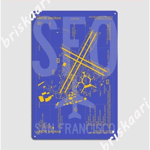 Sfo San Francisco Airport Diagram Aviation Art Metal Plaque Poster Wall Decor Wall Cinema Garage Classic Tin Sign Poster