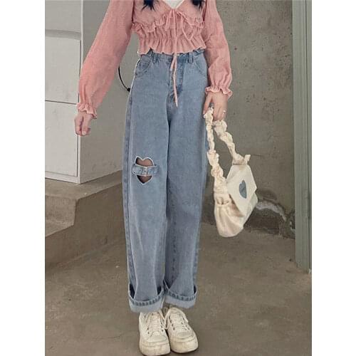 Blue Jeans Women Gothic Straight Jean Female Summer Cotton Cargo Pants Streetwear Loose Cool Harajuku Oversized Jeans Girl