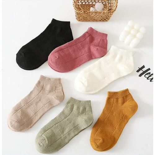 Sppring Summer Solid Color Woman Socks Cotton Dark Squares White and Pink Funny Socks Women 33101