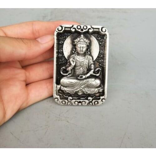 Old Chinese Tibet silver hand-carved two-sided Guan Yu amulet pendant
