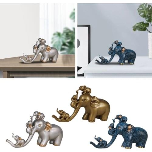 Elephant Holding Babies Figurine Animal Statue Living Room Bedroom Decor