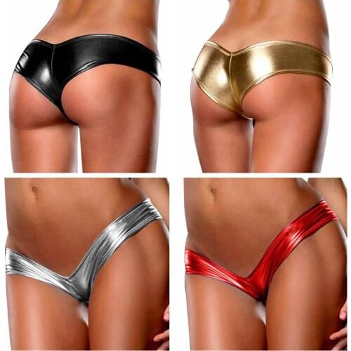 PU Leather G-string Panties Sexy Men Womens Underwear Sexy Panties Female Underpants Thong Solid Color Pantys Lingerie