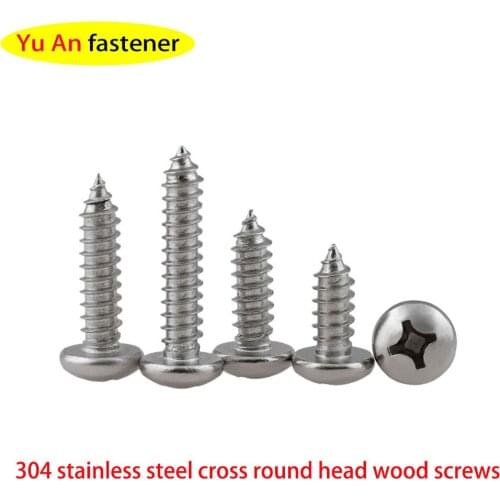 304 Stainless Steel PA Screws, Round Head Pointed Screws, Cross Round Head Tapping Screws, Wood Screws, M5M6M8 20Pcs