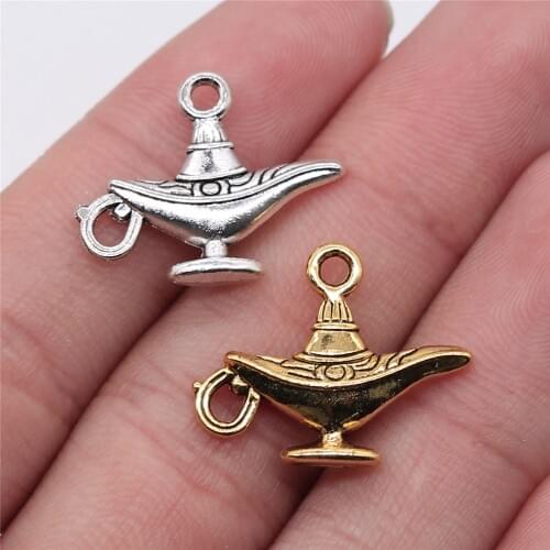 WYSIWYG 10pcs 22x18mm Antique Silver Color Antique Gold Lucky Aladdin Pendants Wish Teapot Charm Pendants For Jewelry Making