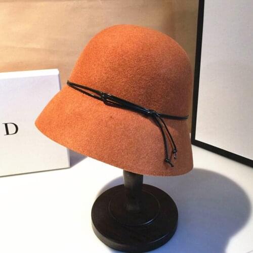Japan stylish 100% woolen bucket hat for women Thick warm basin caps gorros KDOU012