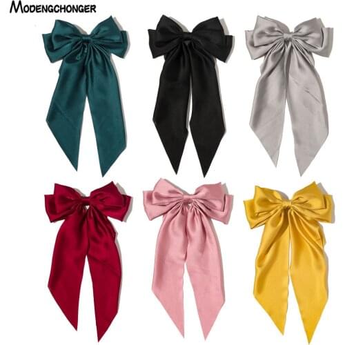 1PC New Fashion Bowknot Streamer Hairpin Woman Girls Satin Ribbon Barrette Bow Back Head Spring Clip Headwear Hair Accessories
