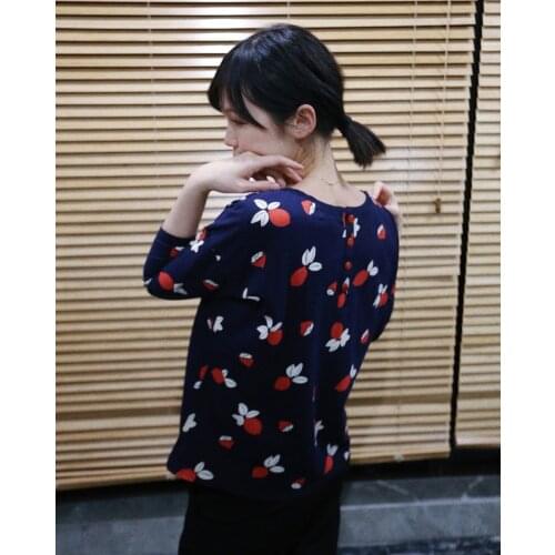 ElfStyle Cotton Women Lemon Printed French Style Long Sleeve O Neck Blouse Top With Buttoned Detail - Latest 2020 New Female Top