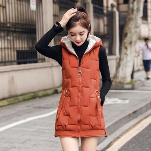 Lingwave Winter New Sleeveless Jacket Fashion Down Cotton Waistcoat Female Self-cultivation Color Matching Hooded Female Jacket
