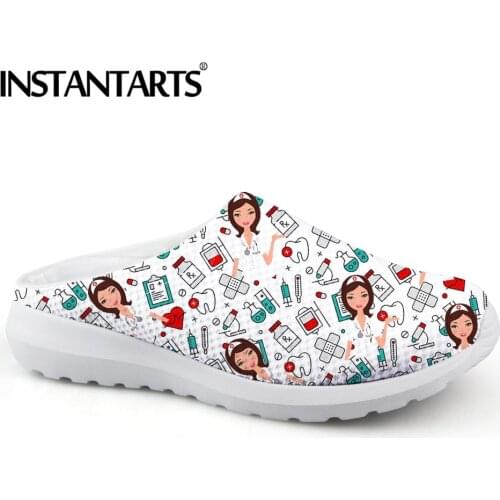 INSTANTARTS Nursing Physician Cartoon Hospital Print Women Slippers Nurse Shoes Comfortable Ladies Home Sandals Zapatos de Mujer