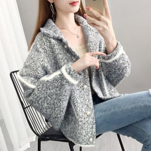 Ladies Short Sweater Coat Spring Autumn New Korean Loose Single-Breasted Mink Velvet Thick Knitted Cardigan Women Clothes H1672