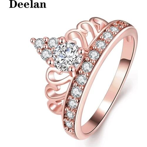 DEELAN Crown Rings For Women Jewelry Cubic Zirconia Rose Gold Color Women Engagement Ring Romantic Luxury Party Wedding Gift