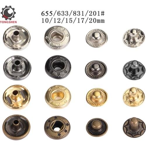 20Sets Metal brass Press Studs Sewing Button Snap Fasteners Sewing Leather Craft Clothes Metal Clothing Snaps 831/633/655/201