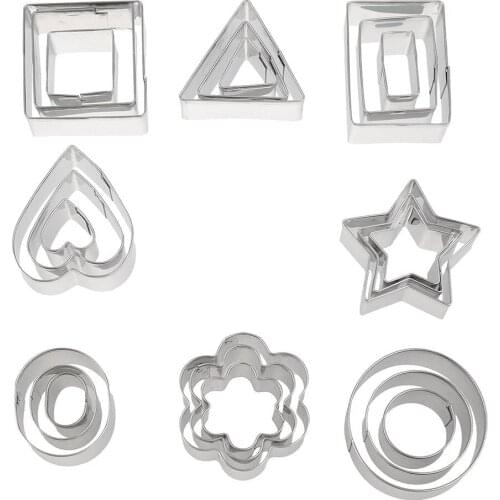 24pcs Stainless Steel Biscuit Mold Tinny Cookies Cutters Cake Mold Kitchen Baking Tools