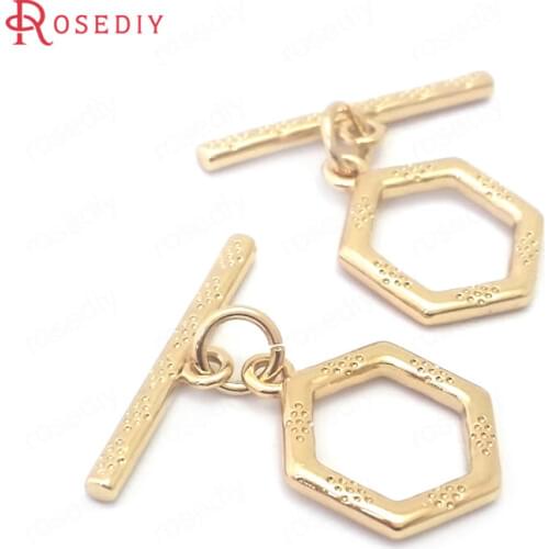 38840)6 Sets Hexagon 15.5x12MM 24K Gold Color Brass Hexagon O Toggle Clasps Bracelet Connect Clasps Jewelry Making Accessories