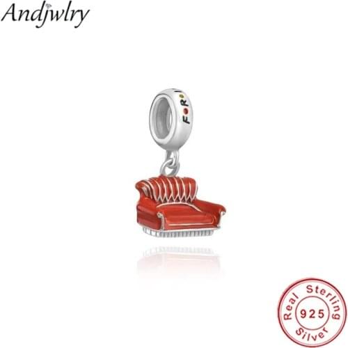 925 Sliver Friends Red Enamel Sofa Dangle Charm Fit Original Pandora Charms Bracelet Silver 925 DIY Jewelry Berloque