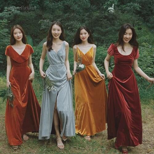 Velvet Long Bridesmaid Dresses Charming Elegant Wedding Praty Gowns Brides Maid Dress DB043