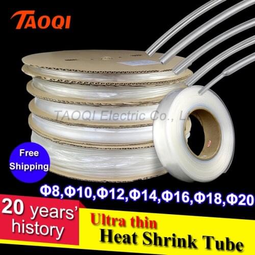 Free Shipping 1Meter 2:1 Clear Heat Shrink Tube transparent 8mm 10mm 12mm 14mm 16mm 18mm 20mm Ultra thin Heatshrink Tubing kit