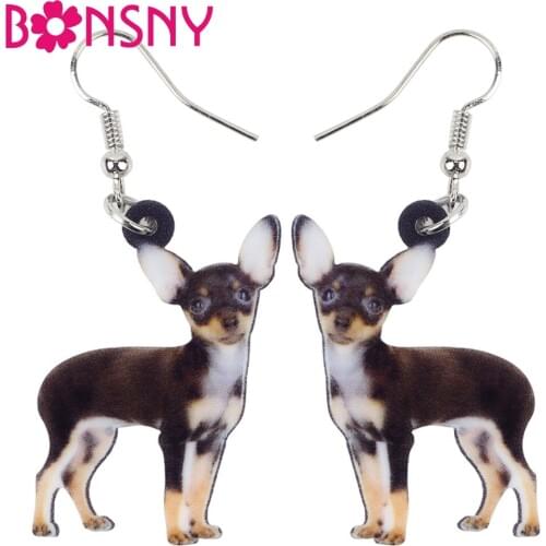 Bonsny Acrylic Anime Chihuahua Dog Earrings Big Long Dangle Drop Animal Jewelry For Women Ladies Teens Accessories 2018 News