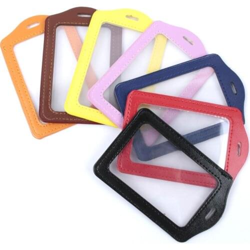 PU Leather ID Badge Case Clear and Color Border Lanyard Holes Bank Credit Card Holders ID Badge Holders Accessories Free Shiping