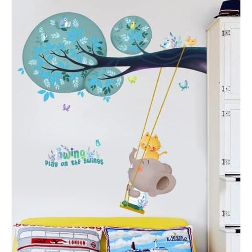 Cartoon Kids Room Wall Stickers Elephant Baby Bedroom Decor Aesthetic Nursery Mural Home Decoration Self-Adhesive Wallstickers