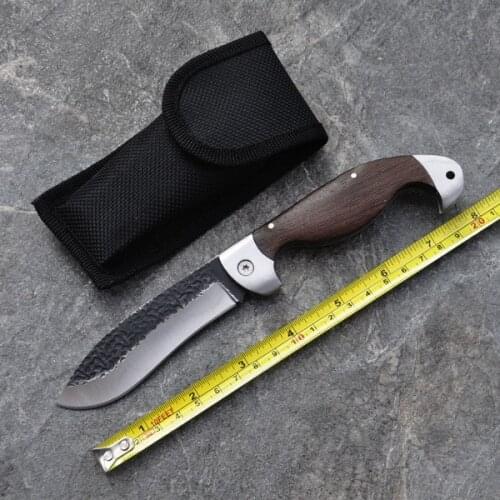 Brand Tactical Folding Knife Steel Blade Wood Handle Titanium Pocket Survival Knives Hunting Fishing Knife Tool Nylon Sheath