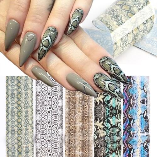 10pcs Snake Print Nail Foils Leopard Wild Animal Skin Transfer Sticker Sexy Slider Starry Sky Gel Polish Wrap Decoration SA1629
