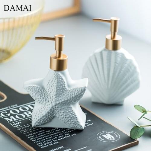 Scallop Shape Ceramic Hand Sanatizer Dispenser Starfish Decorative Bottles for Shampoo Home Bathroom Decoration Accessories