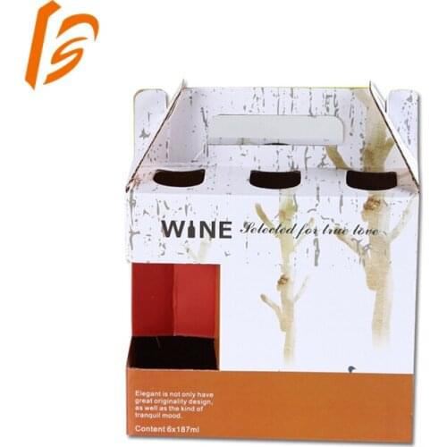 Custom corrugated paper Single Bottle/Pack Wine Box with rope handle