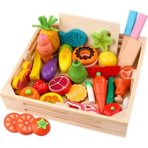 15 Styles Wooden Simulation Egg Kitchen Series Cut Fruits and Vegetables Dessert Childrens Educational Play House Toys