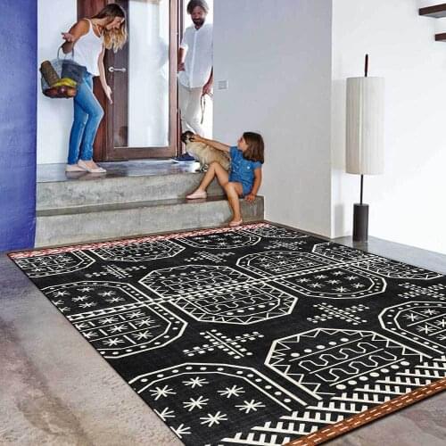Spanish Ethnic Style Living Room Area Rugs Black and White Geometric Bedroom Bedside Carpet Kitchen Bathroom Corridor Floor Mat