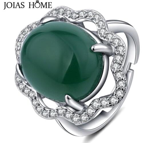JoiasHome 925 Sterling Silver Ring For Women With 15mm Round Shape Green Gemstones Open Adjust Size Women Party Gift