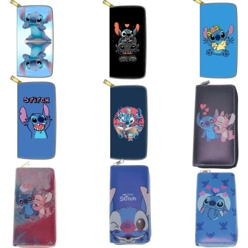 Disney cartoon stitch Women Large Capacity Leather Wallet Ladies Zipper Clutch Bag Credit Card Holder Organizer Purse 19X10X2.5