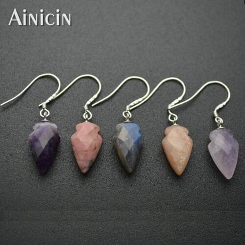 Fashion Women Birthday Gift Natural Semi-precious Stone Arrow Head Dangle Earrings Party Jewelry 5 Pairs/lot