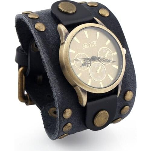 Luxury Mens Watch Top Brand Cow Leather Watchband Chronograph Sport Punk Style Quartz Retor Watch for Men Gift Relogio Masculino