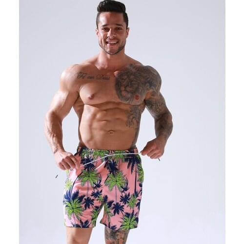 Mens Beach Shorts Swimwear Coconut tree Printing Waterproof With Mesh Lining Board Shorts Workout Volley Shorts Roupa Masculina