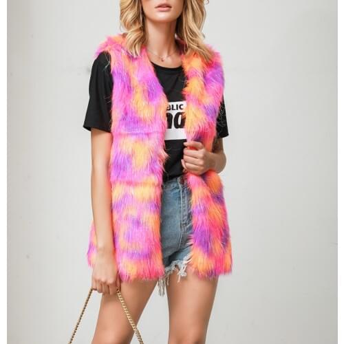 Winter Coat Women Boho Faux Fur Coat Outerwear Cardigan Sleeveless Button Pocket Fur Vest Pink Fur Jacket Teddy Coat Futro Mujer