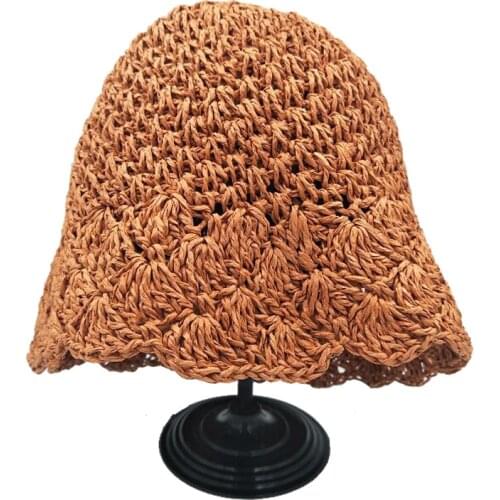 XEONGKVI Korean Hand Made Lacework Bucket Hat Spring Summer Brand Folding Women Girl Papyrus Sunshade Fisherman Cap