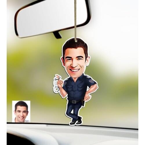 Personalized Mr Polis Caricature Of Wood Car Rearview Mirror Süsü-2