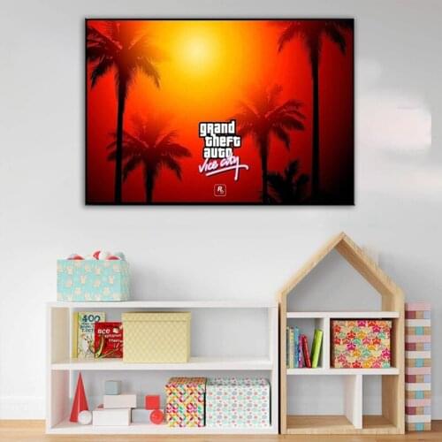 GTA Vice City Sunset Landscape Posters and Prints Canvas Painting Wall Pictures for Living Room Art Decoration Home Decor