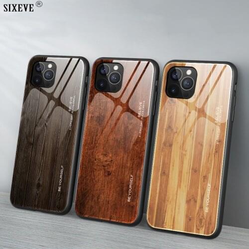 Luxury 9H Hard Tempered glass Case For iPhone 12 11 Pro X XS Max XR 6 S 8 7 Plus Shell Retro Wood Mobile Phone Cover Back Bumper