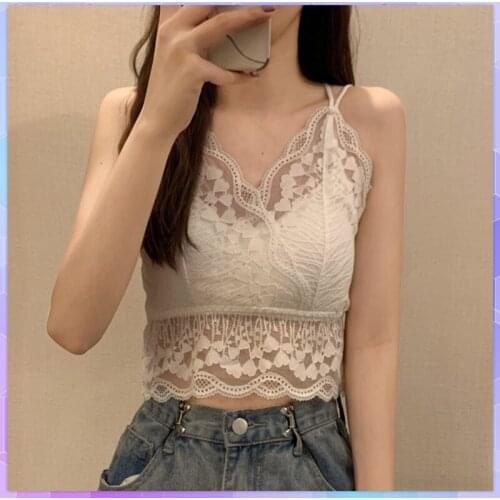 Sexy Lace Corset Tank Tops Womens Basic Crop Top Female Summer Floral Ladies Vest V-neck Camis Backless Camisole Strap T-shirt