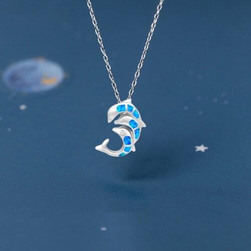Three Jumping Dolphin Designers Gifts Blue fire Opal Fashion jewelry stamp Silver Necklace Pendant OP231A