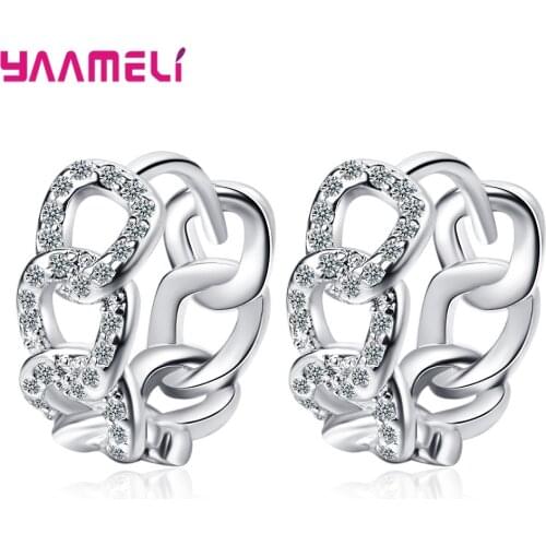 Fashion Shiny Rhinestone Cubic Zirconia Hoop Earrings for Women Girl Trendy 925 Sterling Silver Fine Jewelry Wholesale